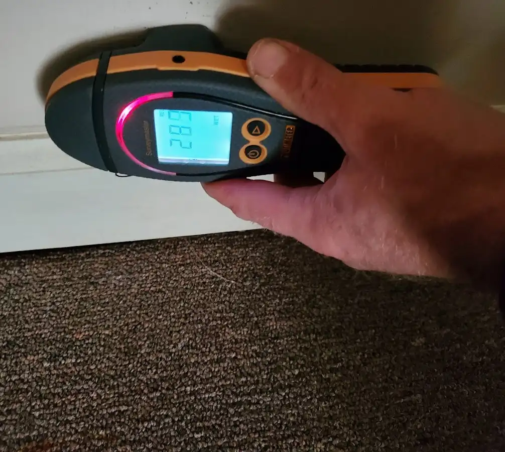 Moisture detection at baseboard during Burst Pipe Cleanup in Urbandale